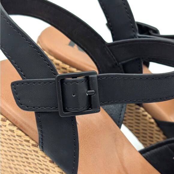 Korks Dee Wedge Platform Block Heel Sandals Women's Black/Tan Size US11 EU42 - Picture 12 of 12